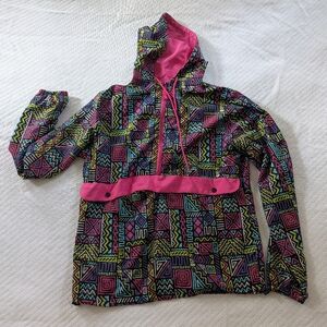 Blackjack 1999 Geometric Neon Print Medium Windbreaker Pullover Jacket